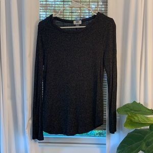 Black marl, ribbed, long-sleeve shirt